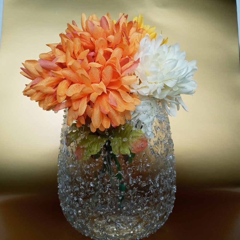 Unique Crackle Bubble Oval Vase 8" Tall